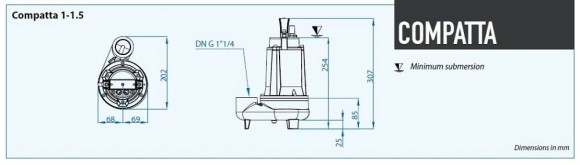 Bomba sumergible Dreno COMPATTA 1, M/G con impulsor vortex Bomba sumergible Dreno COMPATTA 1, M/G con impulsor vortex