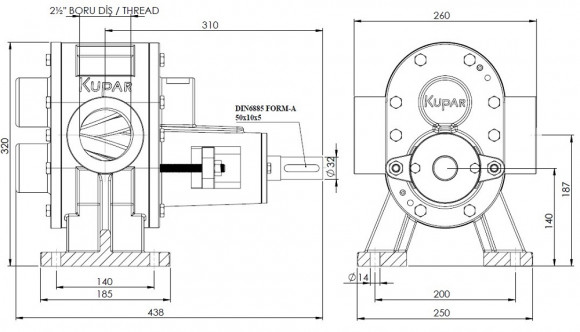 Bomba de engranajes para pintura Kupar KHP 2 1/2 pulgadas-B, Bronce, 3,5-35 m3/h