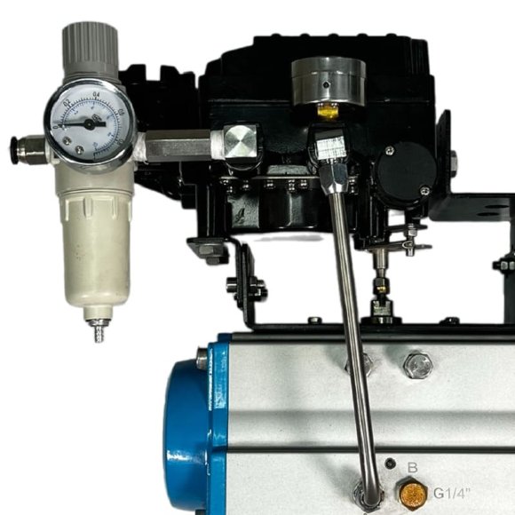 PN6 DN100 Válvula de mariposa wafer, cuerpo y disco AISI 304, PTFE, Simple efecto (con muelle) Actuador neumático Ex+posicionador 4-20MA