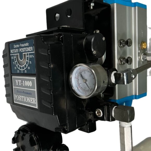 PN6 DN100 Válvula de mariposa wafer, cuerpo y disco AISI 304, PTFE, Simple efecto (con muelle) Actuador neumático Ex+posicionador 4-20MA