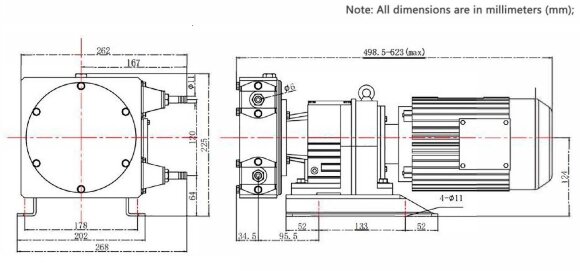Bomba industrial de manguera JXHIN-10-AL-F-NR-P, 57 l/h, 0,37 kW, 10 bar, 380V