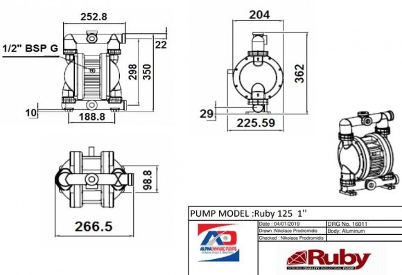 RUBY 125A-P-NNN - насос пневматичний мембранний RUBY 125A-P-NNN - насос пневматичний мембранний