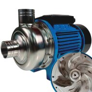 Pumpe zum Fördern von UAS, Herbiziden, Flüssigdüngern, Wachstumshemmern TS150, 1,1 kW, AISI 304, 380V/50Hz, 2900 U/min mit offenem Laufrad Pumpe zum Fördern von UAS, Herbiziden, Flüssigdüngern, Wachstumshemmern TS150, 1,1 kW, AISI 304, 380V/50Hz, 2900 U/min mit offenem Laufrad