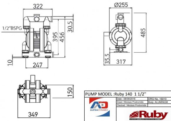 RUBY 140A-P-TAT-T Pneumatische Membranpumpe RUBY 140A-P-TAT-T Pneumatische Membranpumpe