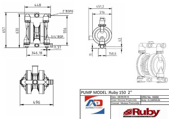 RUBY 150A-AP-NNN Pneumatische Membranpumpe RUBY 150A-AP-NNN Pneumatische Membranpumpe