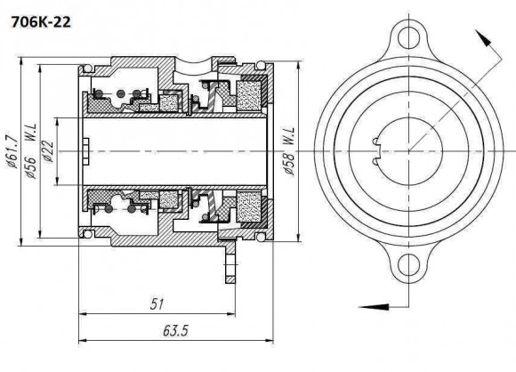 Kartuschedichtung Grundfos R-706K 22, SIC/SIC/SIC/SIC, EPDM, 304