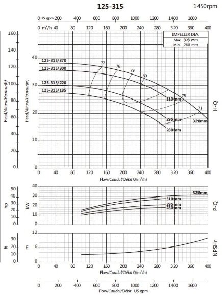 Console pump for irrigation BSM4 125-315/300 (200/32.9), 30kW, 1450