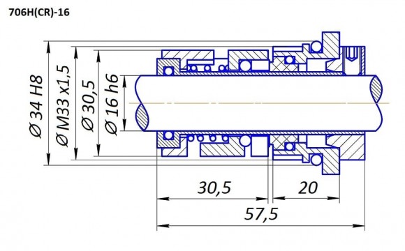 Mechanical seal for Grundfos R-706H (CR) 22, SIC/SIC, EPDM, 304 Mechanical seal for Grundfos R-706H (CR) 22, SIC/SIC, EPDM, 304