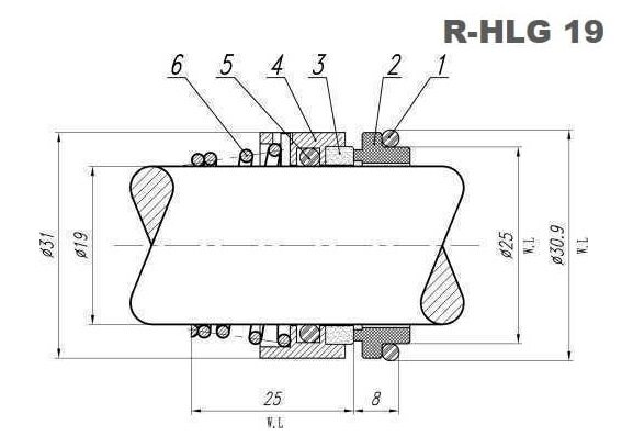 Ущільнення валу Hilge R-HLG 19, CAR/SIC, EPDM, 304 Ущільнення валу Hilge R-HLG 19, CAR/SIC, EPDM, 304