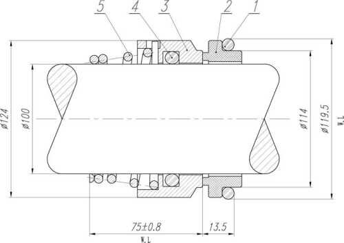 Sello mecánico R-BT-RN 100, SS/CAR, VITON, 304, T8RN Sello mecánico R-BT-RN 100, SS/CAR, VITON, 304, T8RN