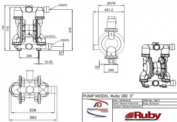 RUBY 180A-AP-NNN Pneumatische Membranpumpe RUBY 180A-AP-NNN Pneumatische Membranpumpe