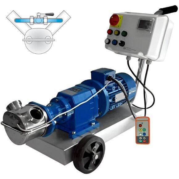 Impellerpumpe für Bier LIVERANI INV MAXI 80+BY-PASS NR TF 4kW, 50–600U/min, 380V mit Frequenzumrichter, Fernbedienung (15 m), auf einem Fahrgestell Impellerpumpe für Bier LIVERANI INV MAXI 80+BY-PASS NR TF 4kW, 50–600U/min, 380V mit Frequenzumrichter, Fernbedienung (15 m), auf einem Fahrgestell