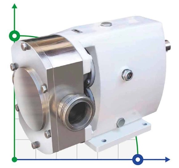Drehkolbenpumpe JKLB 100S 1 Zoll, 0,34 m3/h, AISI 316 für Suspensionen, Extrakte