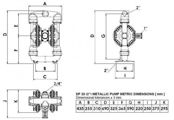 Pompe pneumatique à membrane DPX 20 AL/SN - AL/N - AL/B Pompe pneumatique à membrane DPX 20 AL/SN - AL/N - AL/B
