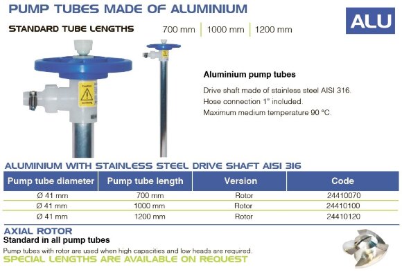 Насосная часть (труба) бочкового насоса FLUIMAC NETTUNE из ALU (вал AISI 316), 1200 мм, Ø41 мм Насосная часть (труба) бочкового насоса FLUIMAC NETTUNE из ALU (вал AISI 316), 1200 мм, Ø41 мм