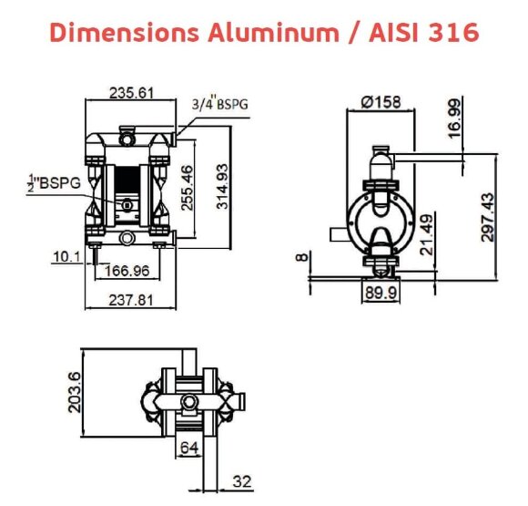 Насос пневматичний мембранний AlphaDynamic RUBY 120S-P-TST-T Насос пневматичний мембранний AlphaDynamic RUBY 120S-P-TST-T