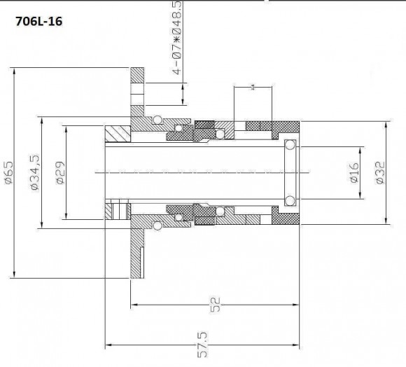 Cartridge seals Grundfos R-706L 16, SIC/SIC, VITON, 304