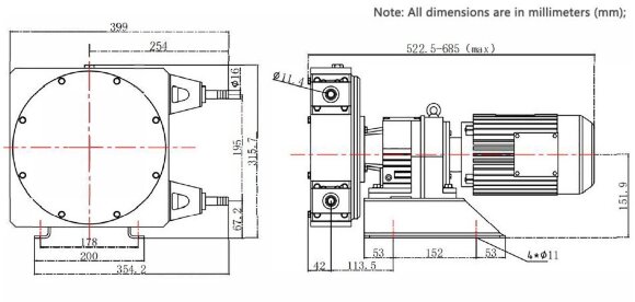 Bomba industrial de manguera JXHIN-15-SS-F-NBR-P, 215 l/h, 0,55 kW, 12 bar, 380V Bomba industrial de manguera JXHIN-15-SS-F-NBR-P, 215 l/h, 0,55 kW, 12 bar, 380V