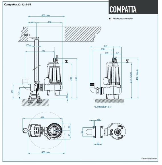 Tauchpumpe Dreno COMPATTA 32 M mit Vortex-Laufrad