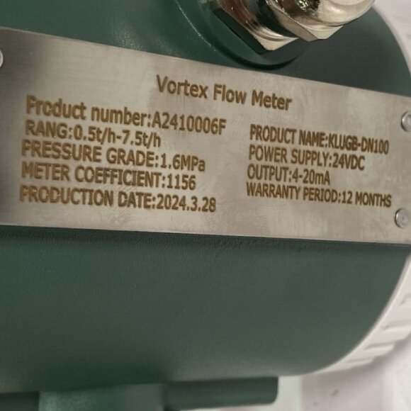 DN100 Medidor de flujo vortex de acero inoxidable KLUGB DN100/PN16 RF brida DIN, para vapor 0.5-7.5 t/h <1,6 MPa, <250°C, 4-20mA, ExdIIBT6