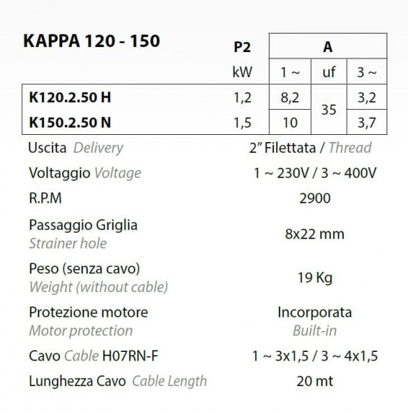 Entwässerungspumpen Dreno Kappa K150.2.50 M mit Schalter Entwässerungspumpen Dreno Kappa K150.2.50 M mit Schalter