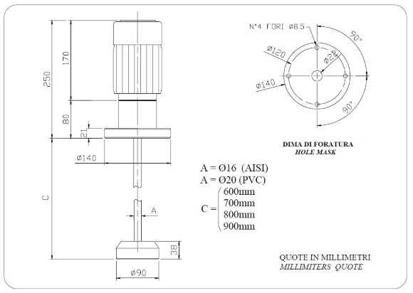 Mikser elektryczny AQUA AG1-PVC70/F, 220V, 1400 RPM, ADAG1P07F