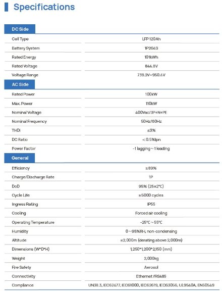 Универсальное хранилище электроэнергии LiFePO4 ESS ECO E100WX с воздушным охлаждением