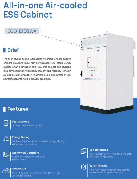 Универсальное хранилище электроэнергии LiFePO4 ESS ECO E100WX с воздушным охлаждением