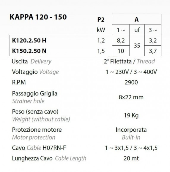 Pompa spustowa Dreno Kappa K150. 2. 50 M / G z przełącznikiem Pompa spustowa Dreno Kappa K150. 2. 50 M / G z przełącznikiem