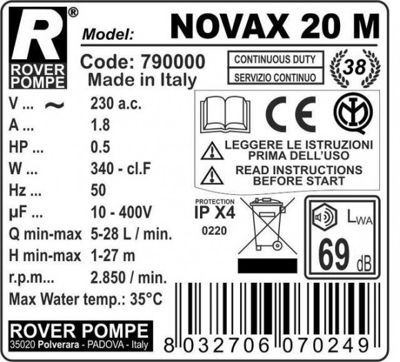 NOVAX 20M Pumpe zum pumpen von Bier, Würze, Maische NOVAX 20M Pumpe zum pumpen von Bier, Würze, Maische
