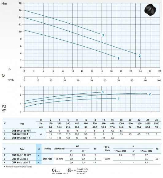 Насос сточных вод Dreno DNB 80-2/220-1 T с двухканальным рабочим колесом S-образного потока