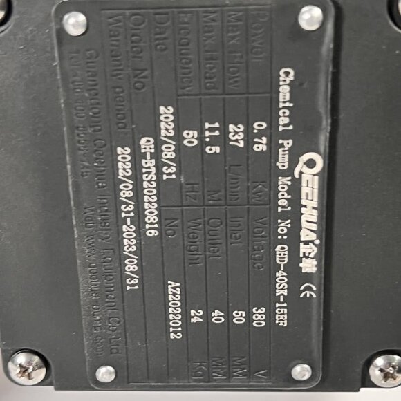 QHD-40SK, GFRPP-0,75 kW, 280 l/min, pompa chemiczna 14,5 m QHD-40SK, GFRPP-0,75 kW, 280 l/min, pompa chemiczna 14,5 m