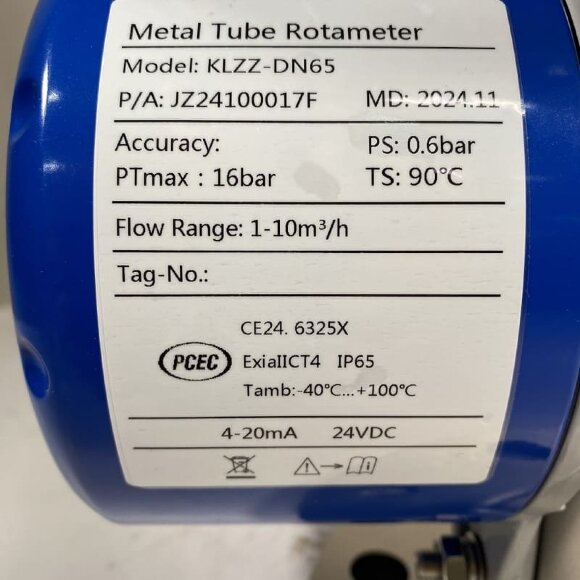DN65 Stainless steel flow meter rotameter KLZZ PN6 (liquid alcohol mixture C2H5OH 25%), 1..10 m3/h, 4-20mA, Ex DN65 Stainless steel flow meter rotameter KLZZ PN6 (liquid alcohol mixture C2H5OH 25%), 1..10 m3/h, 4-20mA, Ex
