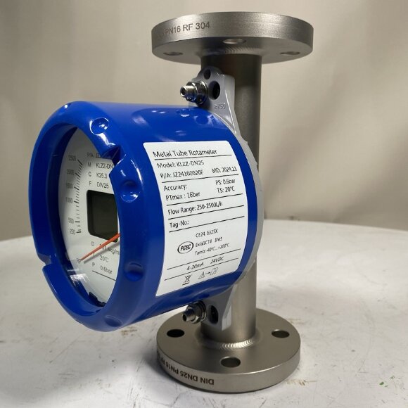 DN25 caudalímetro rotámetro de acero inoxidable KLZZ PN16 (líquido Mezcla de alcohol C2H5OH 96%), 250-2500 l/h, 4-20mA, Ex DN25 caudalímetro rotámetro de acero inoxidable KLZZ PN16 (líquido Mezcla de alcohol C2H5OH 96%), 250-2500 l/h, 4-20mA, Ex