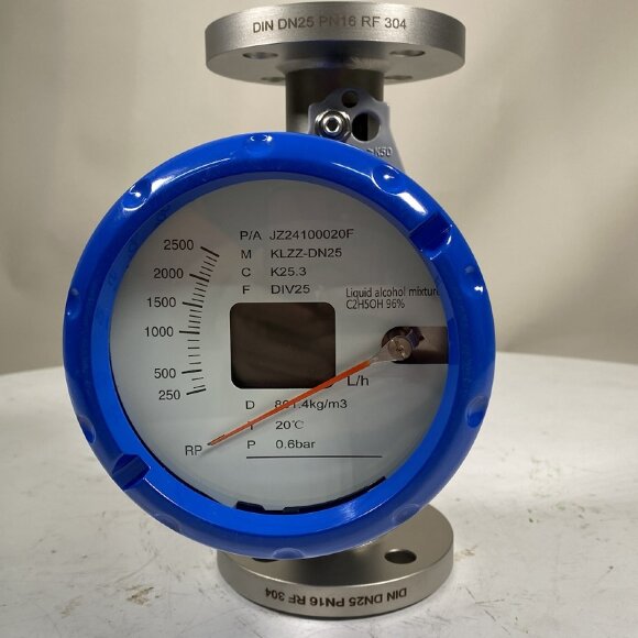 DN25 caudalímetro rotámetro de acero inoxidable KLZZ PN16 (líquido Mezcla de alcohol C2H5OH 96%), 250-2500 l/h, 4-20mA, Ex DN25 caudalímetro rotámetro de acero inoxidable KLZZ PN16 (líquido Mezcla de alcohol C2H5OH 96%), 250-2500 l/h, 4-20mA, Ex