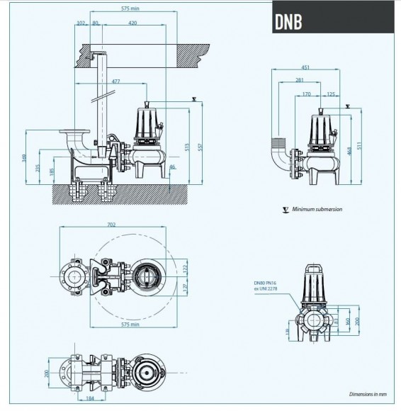Bomba de aguas residuales Dreno DNB 80-4/110 T con impulsor S-flow de dos canales Bomba de aguas residuales Dreno DNB 80-4/110 T con impulsor S-flow de dos canales