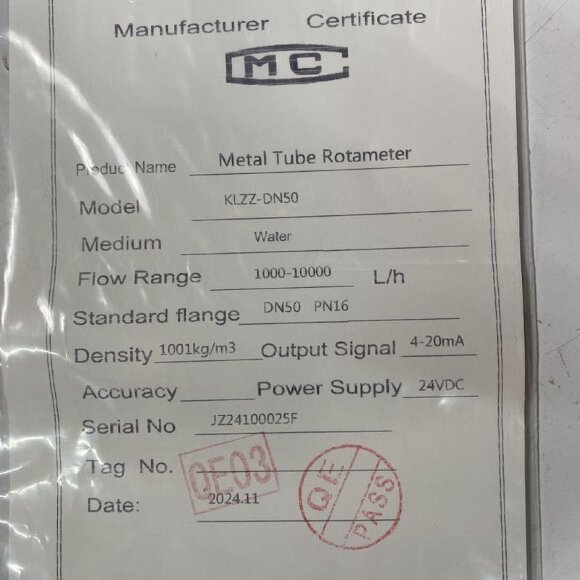 DN50 Stainless steel flow meter rotameter KLZZ PN16 (water), 1000-10000 l/h, 4-20mA, Ex