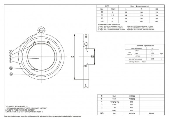 PN16 DN80 Clapet anti-retour en acier inoxydable AISI 316, Siège VITON
