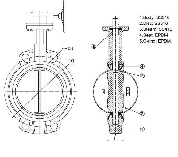 PN16 DN125 Zawór motylkowy, korpus i dysk ze stali nierdzewnej AISI 316, Seat EPDM