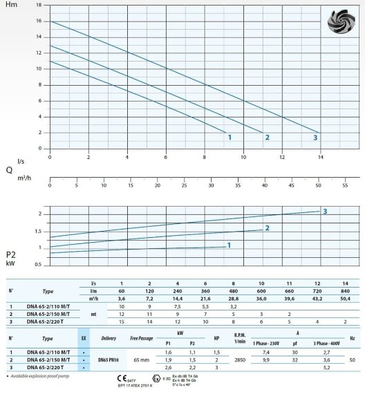 Submersible pump Dreno DNA-EX 65-2/220 T with Vortex impeller