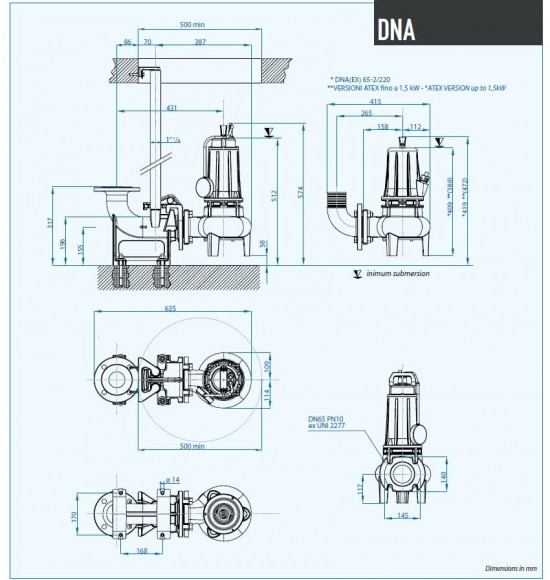 Submersible pump Dreno DNA-EX 65-2/220 T with Vortex impeller