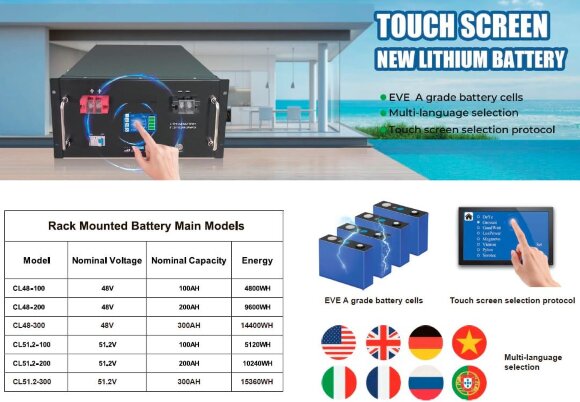 Batterie CLR-51,2V 200Ah, LiFePO4, LFP mit Touchscreen, Rackmontage Batterie CLR-51,2V 200Ah, LiFePO4, LFP mit Touchscreen, Rackmontage