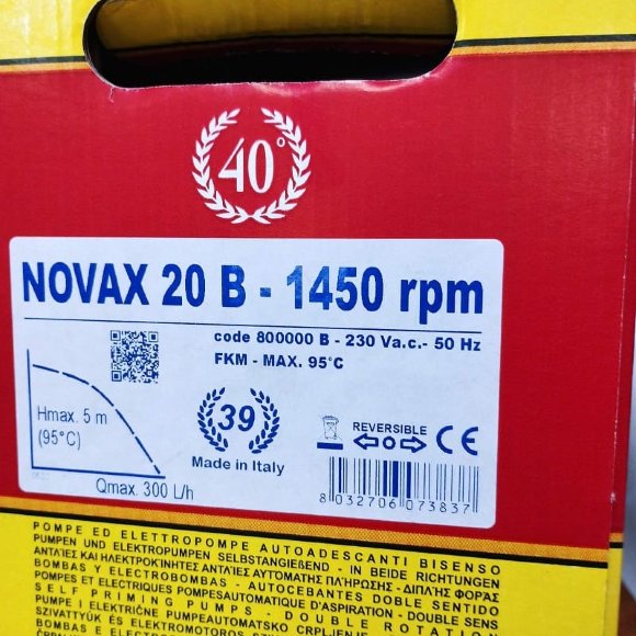 NOVAX 20B 1450rpm насос для горячих жидкостей до 95°C NOVAX 20B 1450rpm насос для горячих жидкостей до 95°C