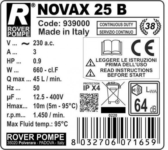 NOVAX 25B насос для горячих жидкостей до 95°C NOVAX 25B насос для горячих жидкостей до 95°C
