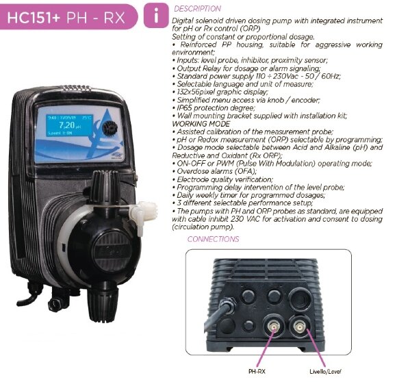 Насос-дозатор для поддержания уровня pH PDE HC151+ PH-RX M60 240V PVDF-CE-VT, 1-10 л/ч, 7-1 бар