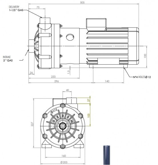 Горизонтальный центробежный насос МВ 140/55, ПП, LIP SEAL, VITON Горизонтальный центробежный насос МВ 140/55, ПП, LIP SEAL, VITON