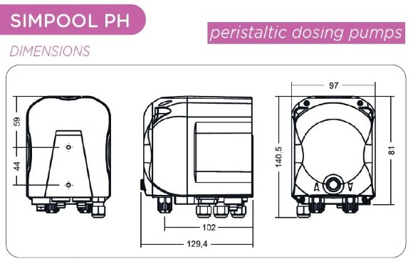Перистальтический насос AQUA PDP SIMPOOL PH 1,4-01 - 230V - SANTOPRENE - COMPLETE WHITE