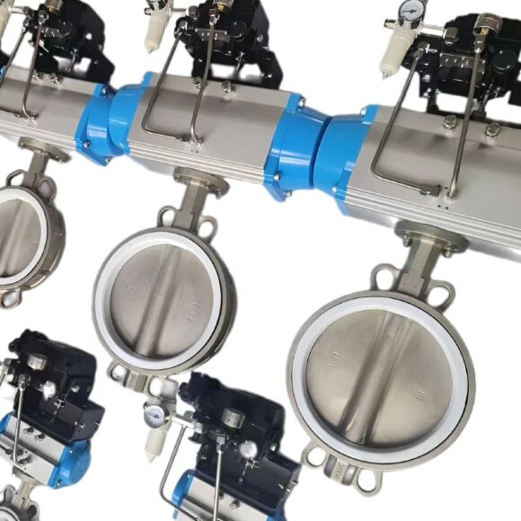 PN16 DN125 Zawór Motylkowy, korpus i tarcza AISI 304, PTFE z siłownikiem pneumatycznym dwustronnego działania, pozycyjny 4-20MA