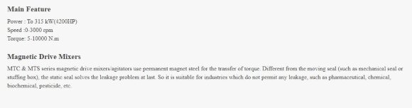 Mieszalnik z napędem magnetycznym GREATWALL MIXERS seria MTC moc do 315 kW 0~3000 obr./min