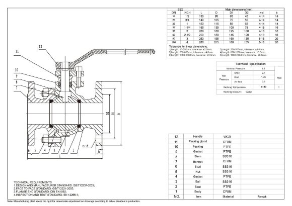 PN16 DN25 Stainless steel ball valve AISI 316, seat PTFE PN16 DN25 Stainless steel ball valve AISI 316, seat PTFE